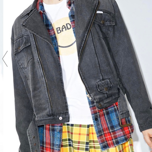 distressed biker style jean jacket - Picture 1 of 4